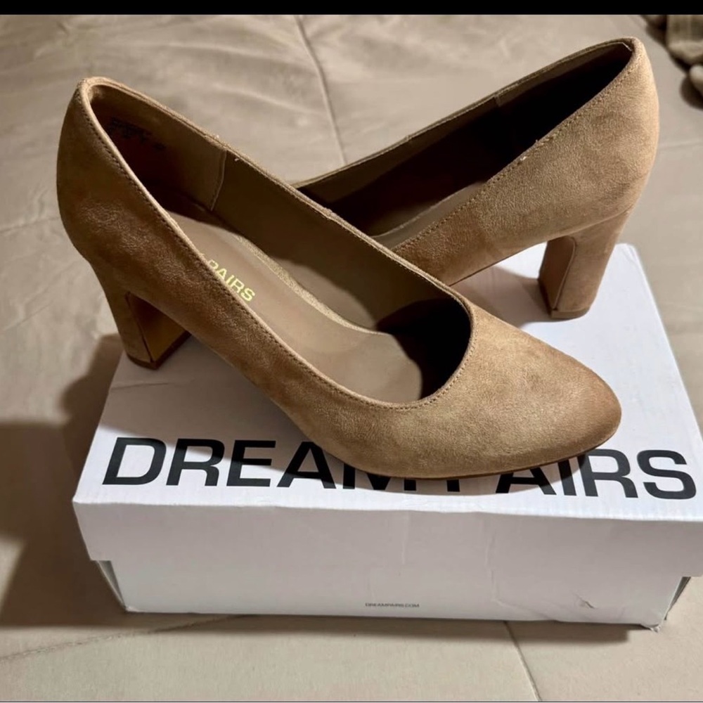 Dream Pairs Tan Block Heel Pumps